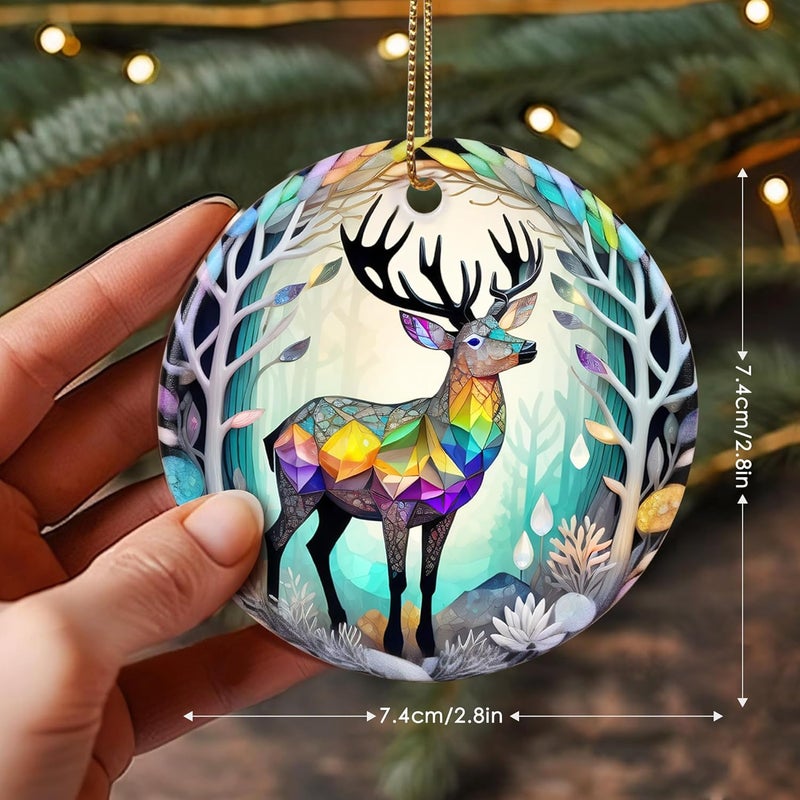Touber Stained Ceramic Elk Ornament - Elk Christmas Ornaments - Christmas Tree Ornaments - Christmas Decorations - Elk Decor for Office, Room, Home - Holiday Present Ideas - Image 3